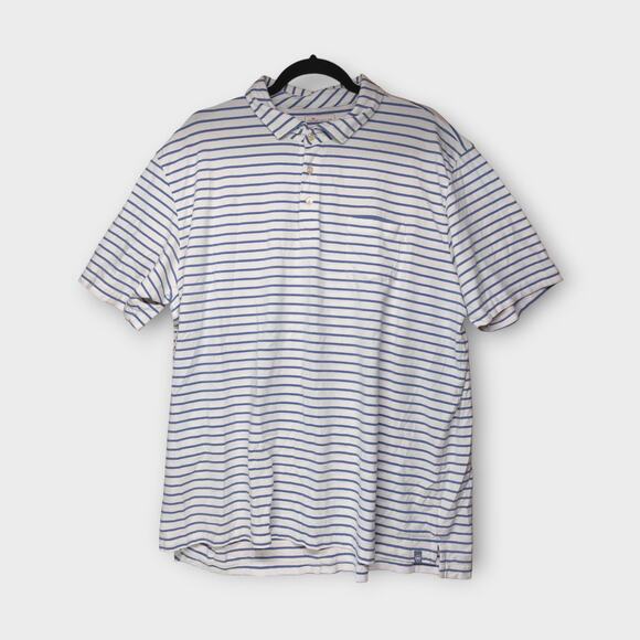Mens Peter Millar White Blue Striped Short Sleeve One Pocket Polo Shirt Size XXL - Picture 2 of 6